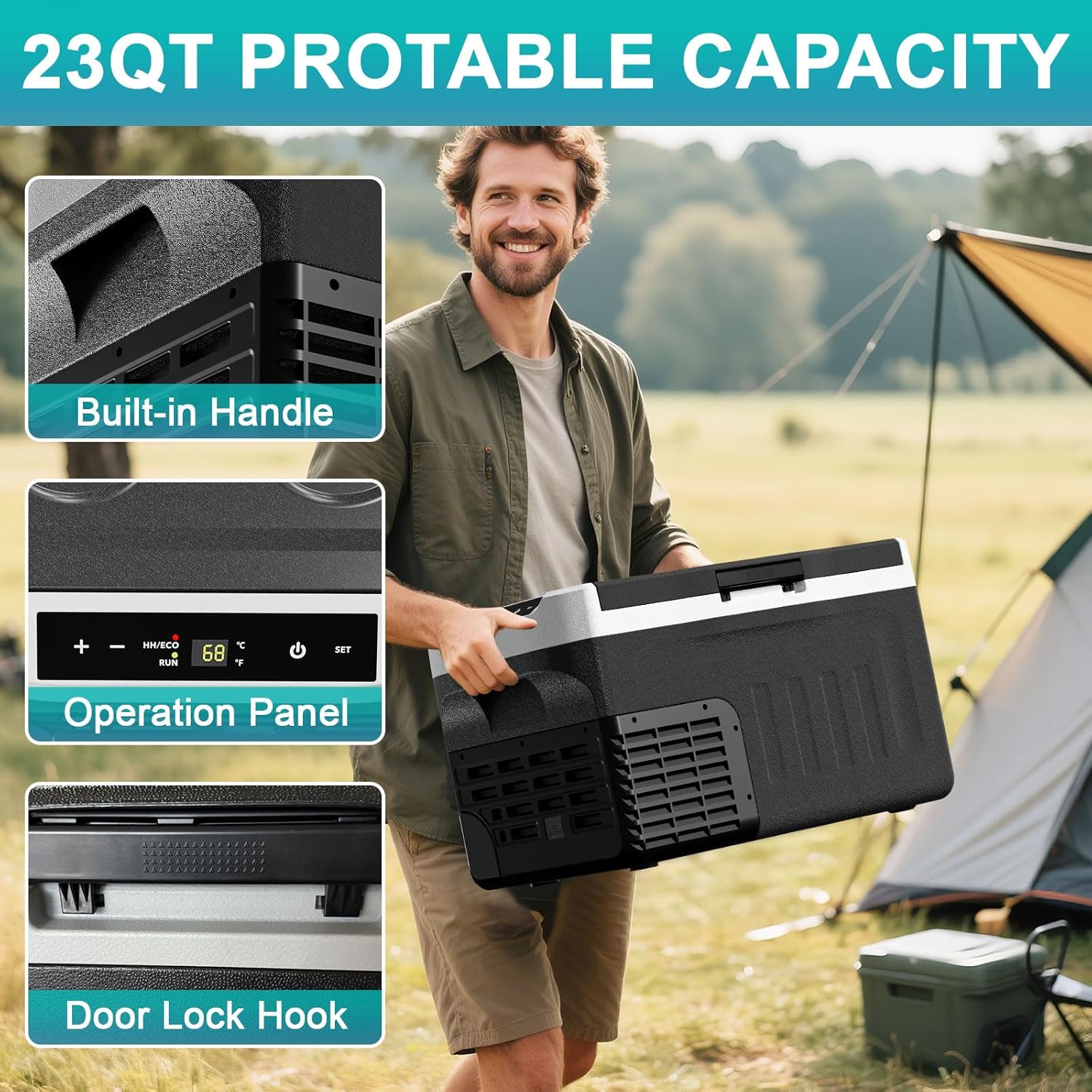 Eeivess 12 Volt Refrigerator, 23QT(20L) Portable Freezer Compressor Cooler, 12/24V DC & 110-240V AC, -4℉~68℉ Dual Mode, Car Fridg for Camping, Travel, Truck, RV, Boat