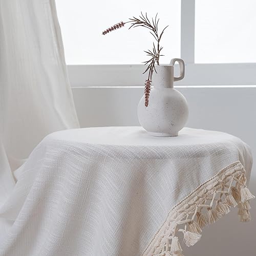 Miniatura 5 de MEETSKY Cortinas bohemias con borlas, cortinas para sala de estar, 84 pulgadas de largo, cortinas traslúcidas con aspecto de lino, cortinas con