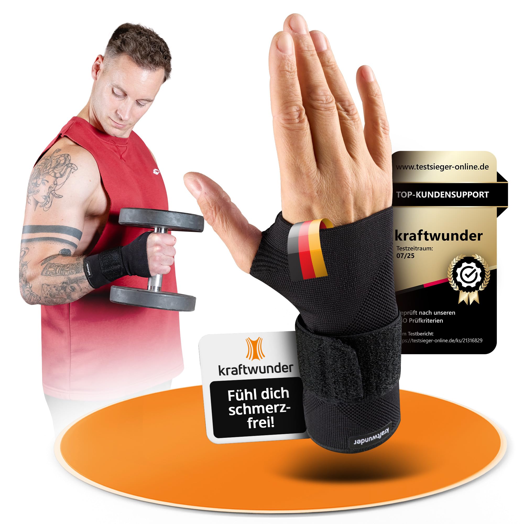 Handgelenk Bandagen | Made in Germany | Stabilisierende Handgelenkstütze mit Schiene | verstellbar | Handgelenkbandage für Sport, Fitness & im Alltag (Schwarz, M, Rechts)