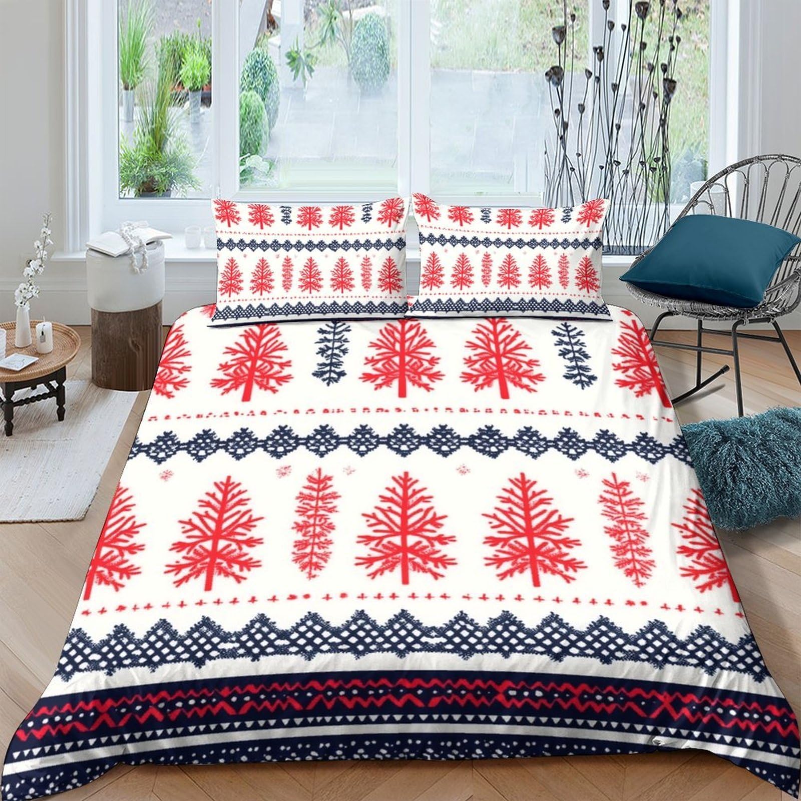 Ctjqhvkz Style-10 3D Printed Nordic Pine Tree Fitted Sheet Microfiber Red Blue Bed Sheet For Bedroom Guest Room Decor Dustproof Washable Single（135X200cm）