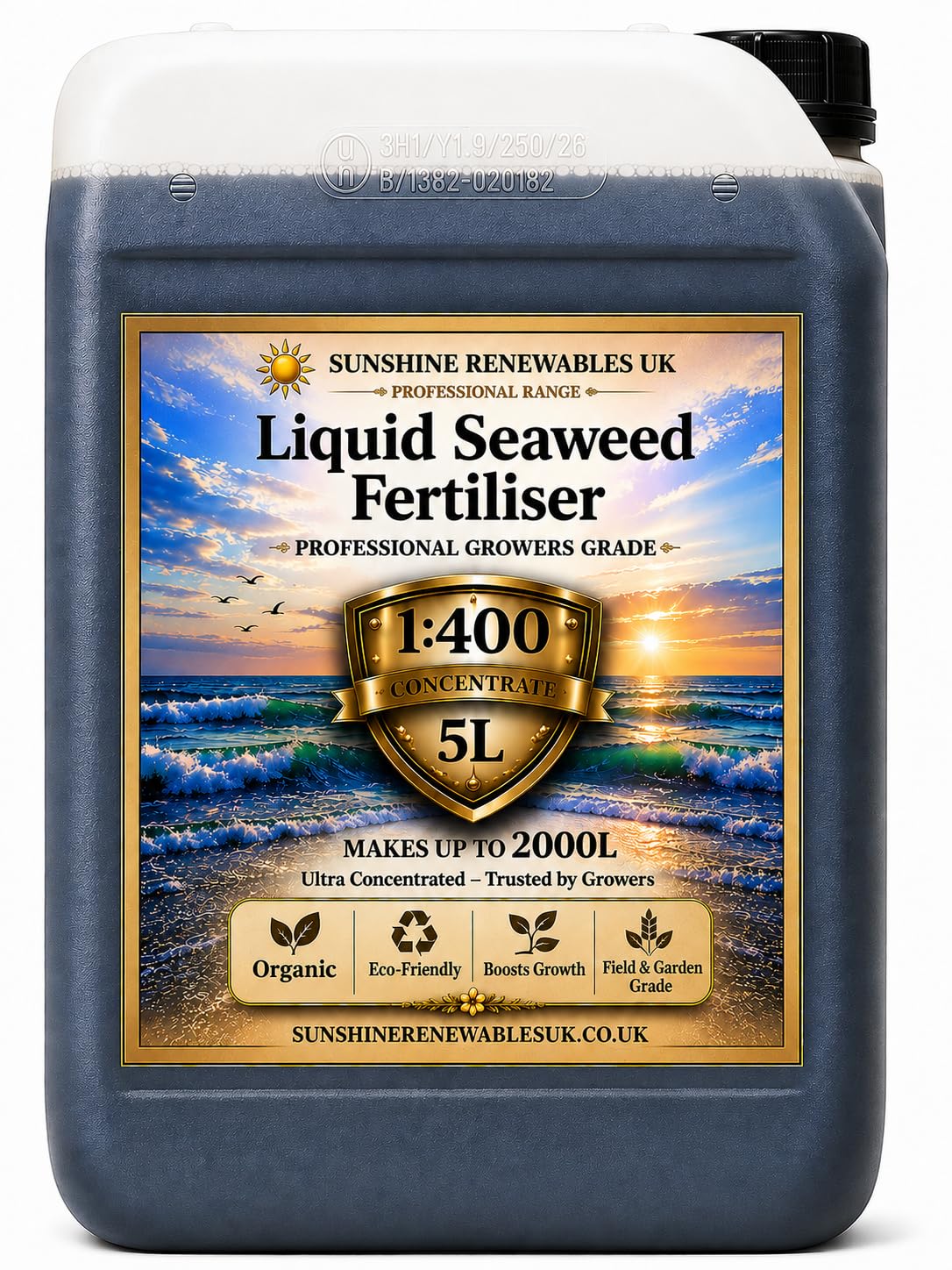 Seaweed Fertiliser with added Chelated Iron (Fe) 5L - Organic Liquid Plant Feed for Strong Roots & Rapid Growth โ Ultra-Concentrated (1:400) - Sunshine Renewables UK