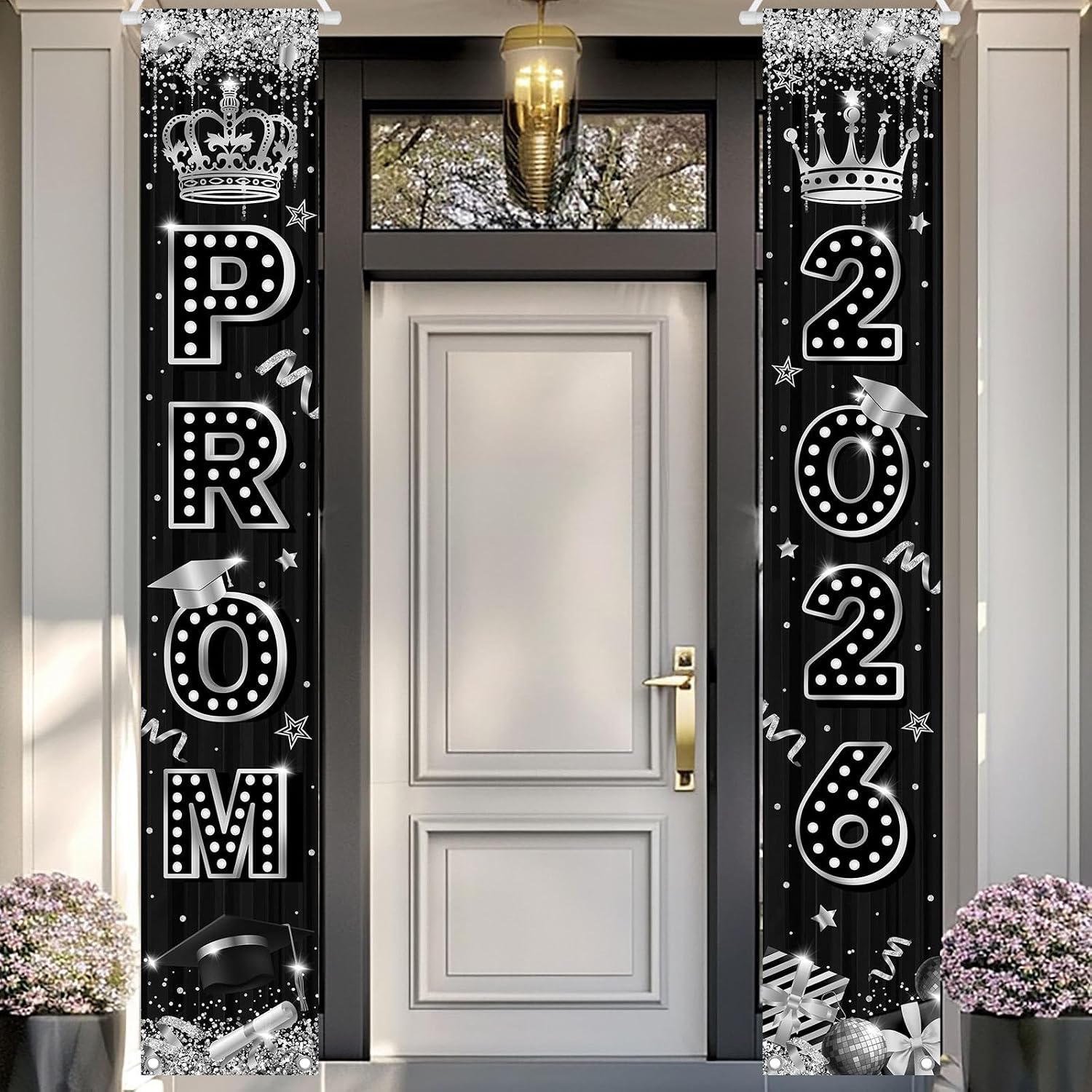 Avezano Prom Decorations 2026 Prom Send off Decorations 2026 Black and Silver Graduation Door Banner Graduation Party Decoration