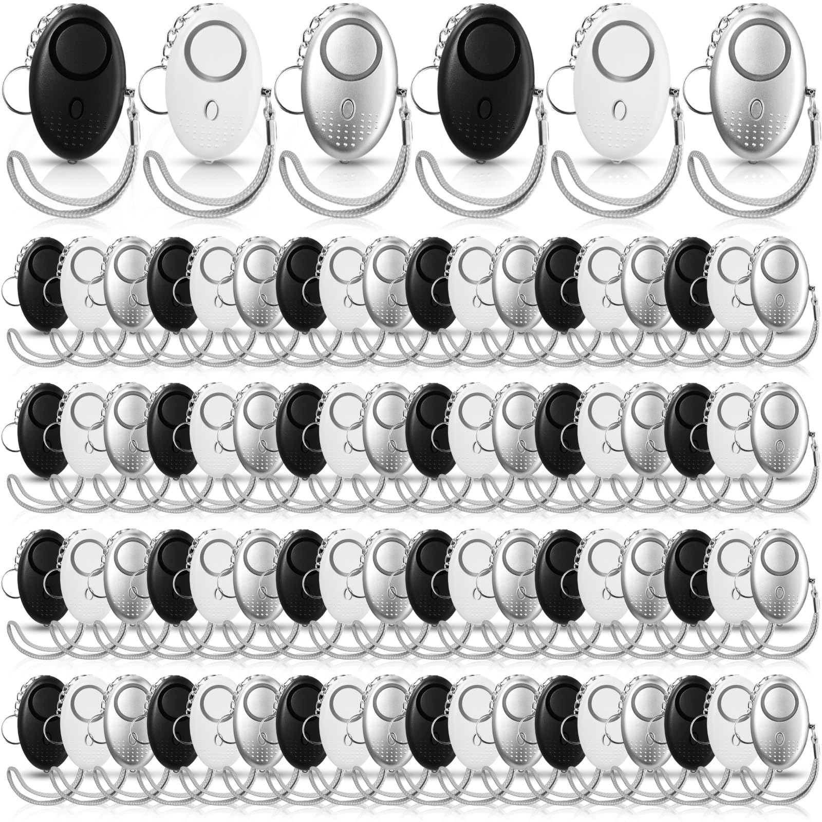 Kanayu Lot de 76 alarmes personnelles en vrac de 130 dB - Alarme de sécurité d'urgence avec lumière LED - Alarme de protection personnelle pour femmes, filles, enfants, personnes âgées (couleur simple