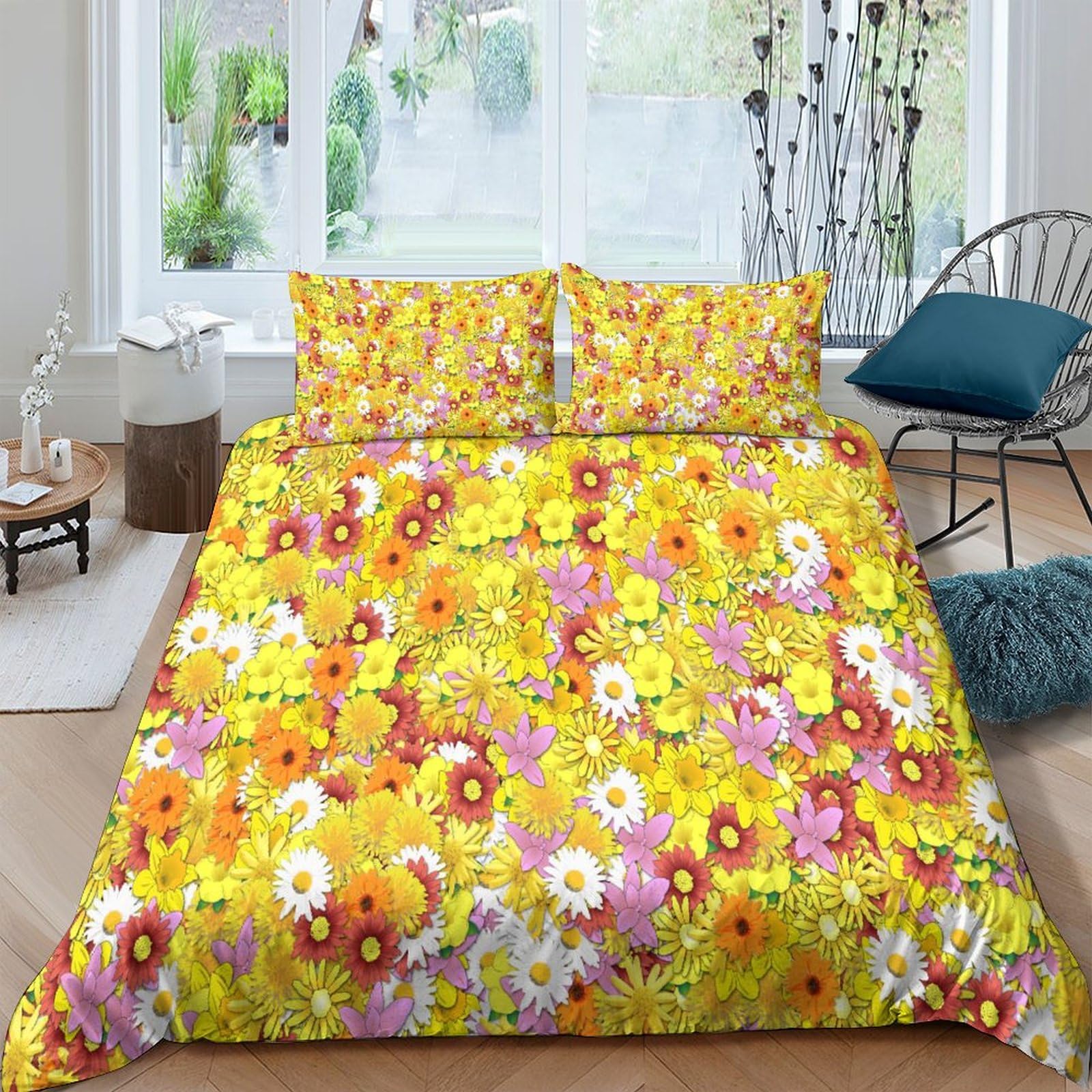 Parure de lit king 3 pièces microfibr imprimé floral 3D durable