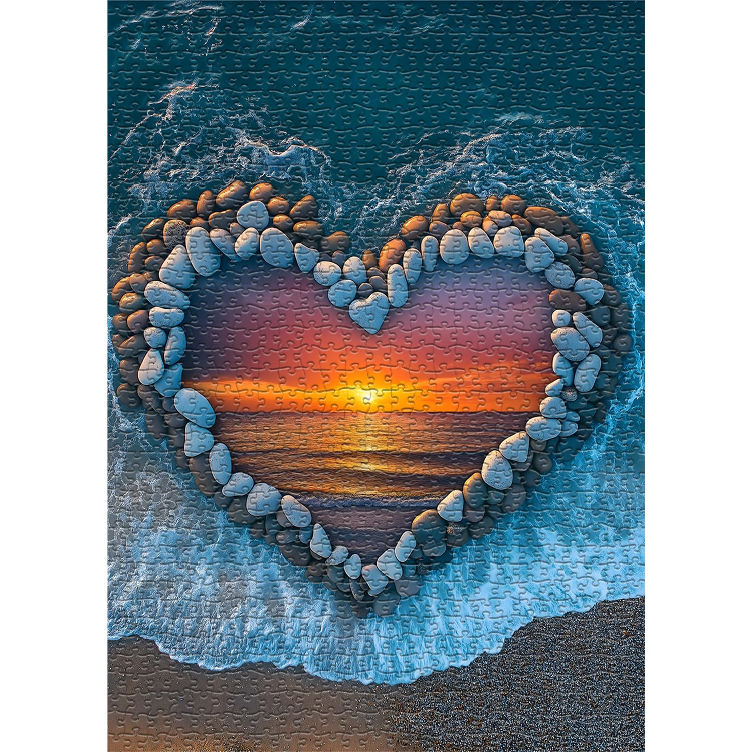 PICKFORU Beach Puzzles for Adults 1000 Piece, Ocean Heart Colorful Sunset Jigsaw Puzzle Scenic Scenery, Summer Marine Love Themed - Image 8