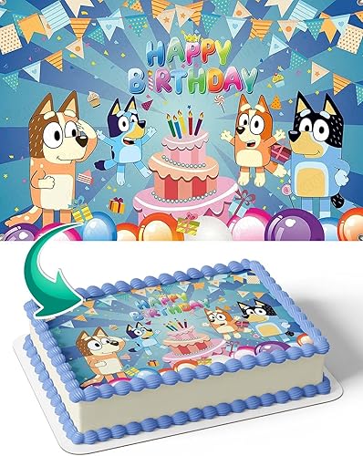 Miniatura 1 de Cakecery Blue Dogs Family Kids Dogs - Cartel comestible para pastel de cumpleaños, 14 hojas
