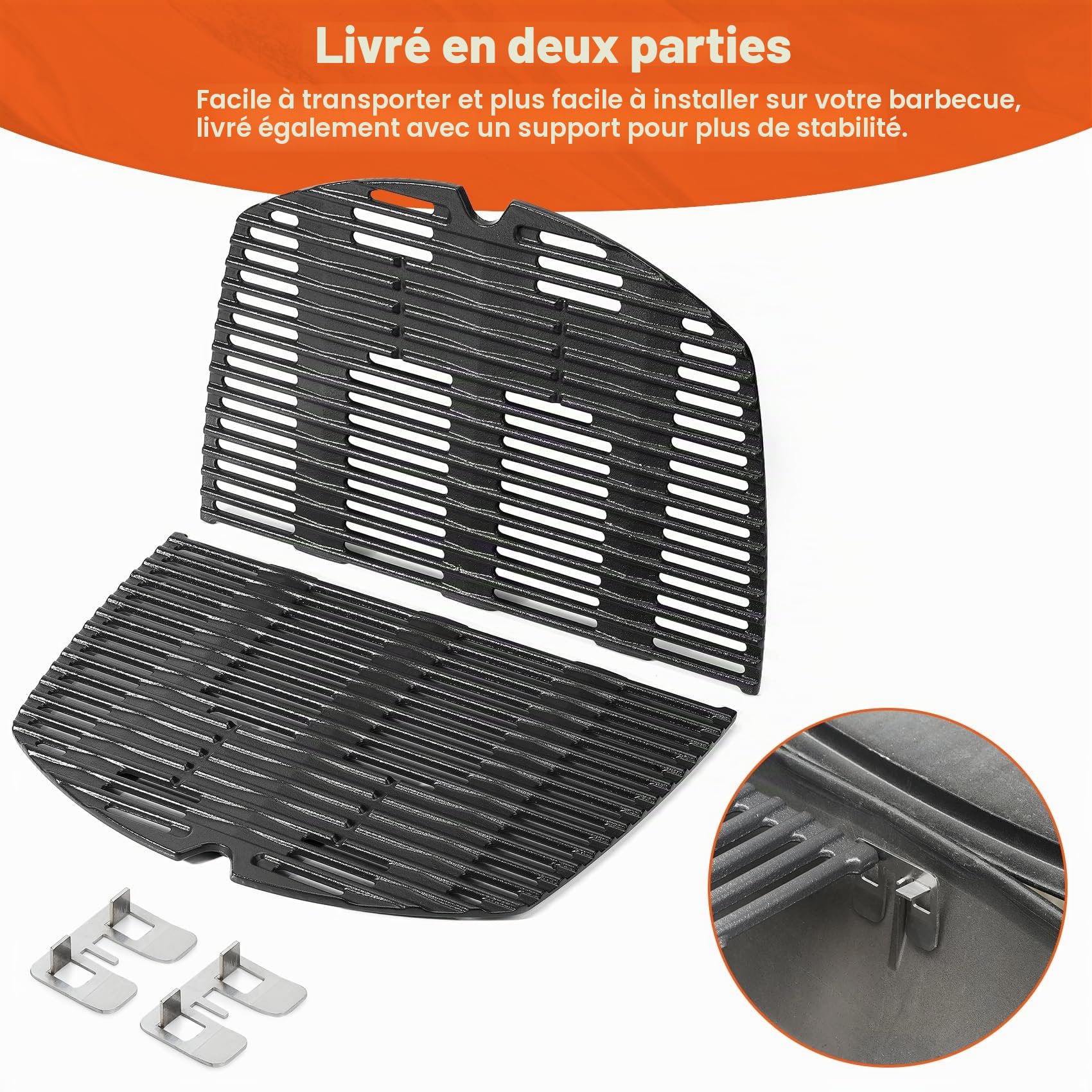 onlyfire Grille de Cuisson en Fonte pour Barbecue à Gaz Weber Q 300/3000 Séries - Remplacement pour 7646 - avec 2 Supports de Montage