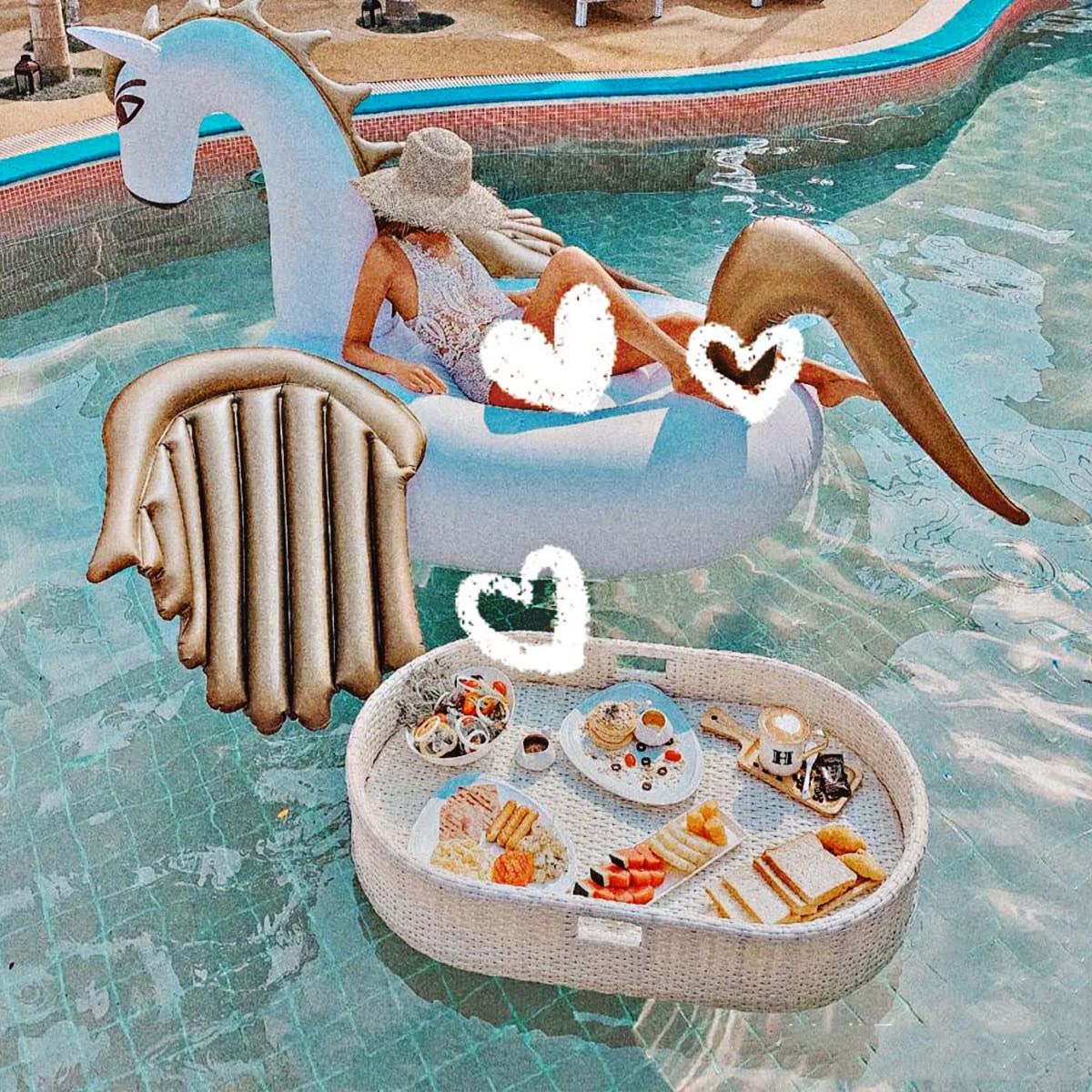 Cryseu White Swimming Pool Floating Bar, Floating Drink Holder(White)