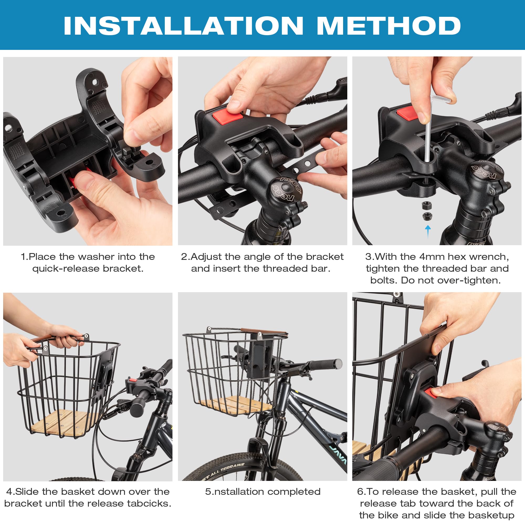 Cesta Frontal para Bicicleta con asa, Cesta de Bicicleta desplazamientos y Compras. Cesta Robusta y Resistente con Kit de Montaje para Bicicletas de Playa y Bicicletas