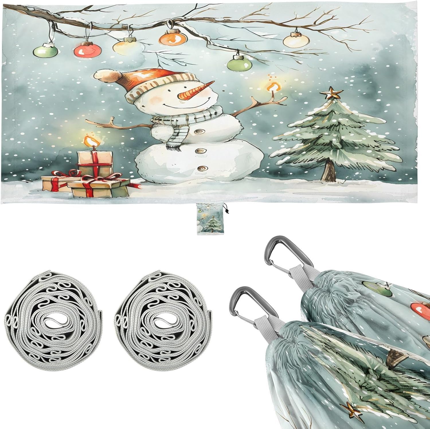 ALAZA Christmas Snowman Winter Camping Hammocks Single or 2 Person 500 lbs Portable Parachute Travel Hammock w/Tree Straps for Hiking Backpacking Indoor Outdoor