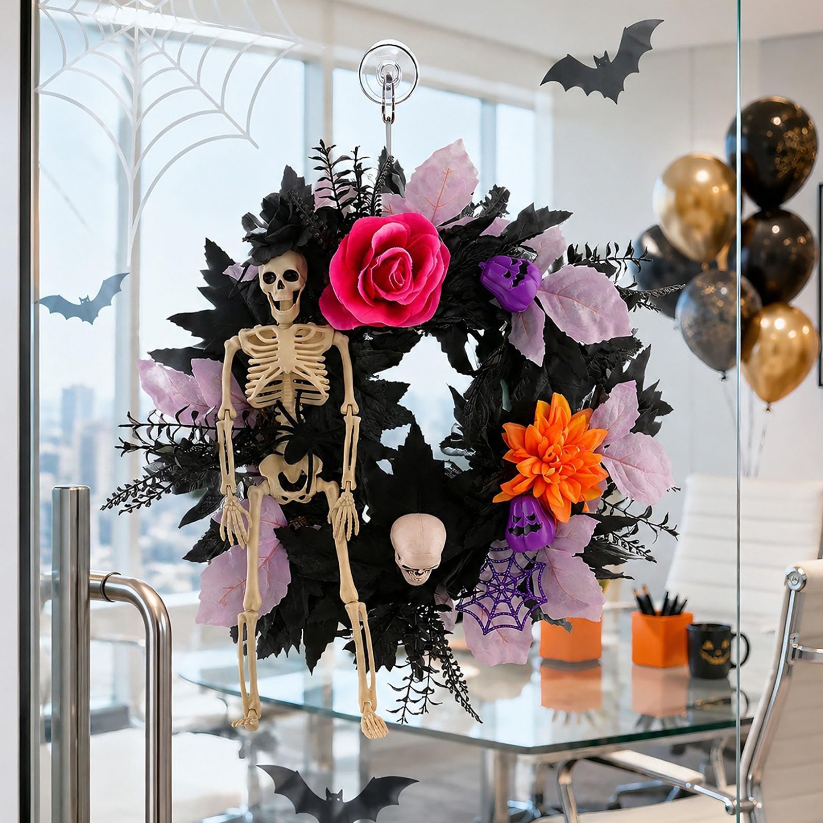 Wieniec Halloween z Figurką Szkieletu i Pajęczyną