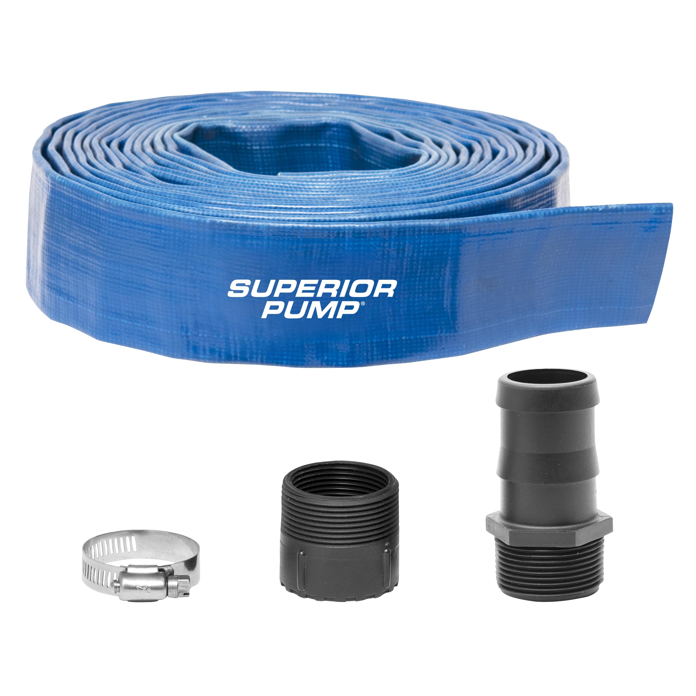 Superior Pump 99621 Lay-Flat Discharge Hose Kit, 4-Piece, 1-1/2-Inch by 25-Foot