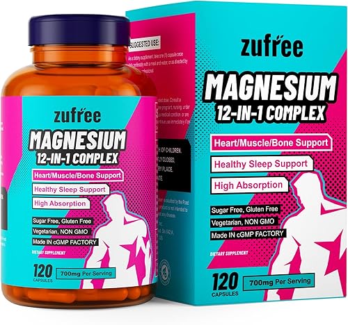 Magnesium Complex 12 in 1 Supplement 700mg Per Serving - 100% Chelated Purified Magnesium Glycinate - 120 Capsules - Support Sleep Heart Muscle Bone