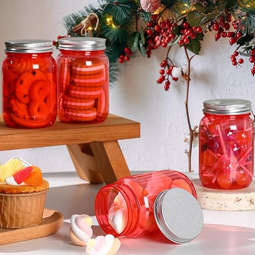 Miniatura 6 de 12 tarros de plástico rojo con tapas, decoración de mesa para el día de San Valentín, 8.5 onzas, boca ancha, tarros decorativos de masón,