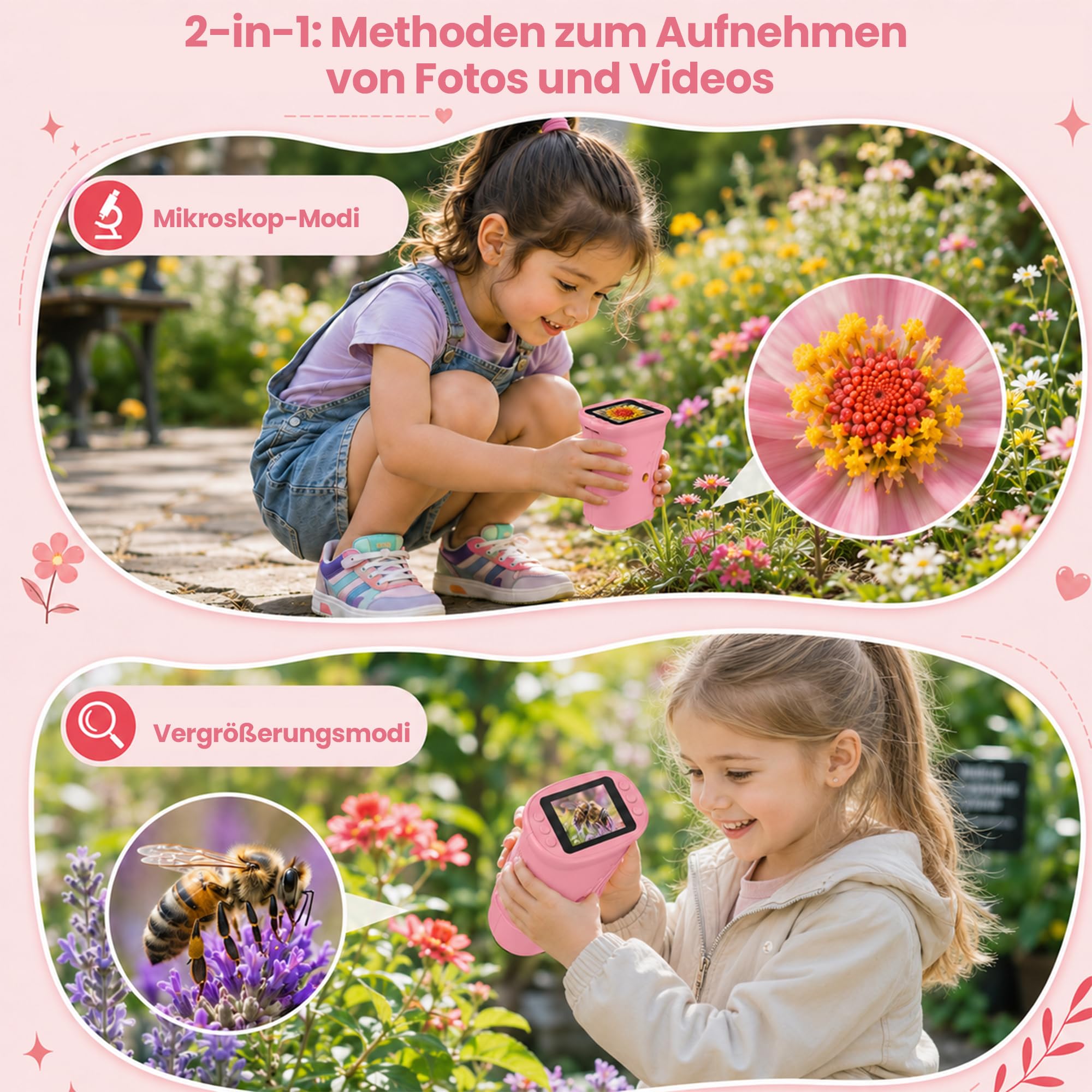 Mikroskop für Kinder Digitales Taschenmikroskop mit 2 Zoll Bildschirm, 8 LED Licht, Foto Funktion, Mini Lupe Lernspielzeug, Geschenk für Jungen Mädchen ab 4 Jahren (Weiß)