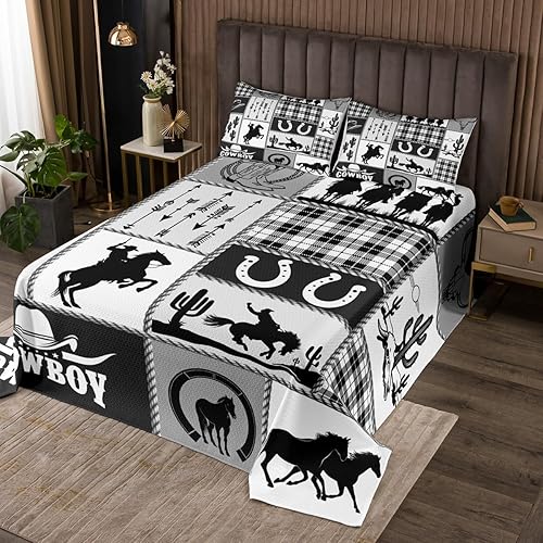 Vista 28 de Juego de colcha de vaquero occidental para niños, tamaño Queen, diseño geométrico de cactus, flechas de cactus, decoración de habitación de niños