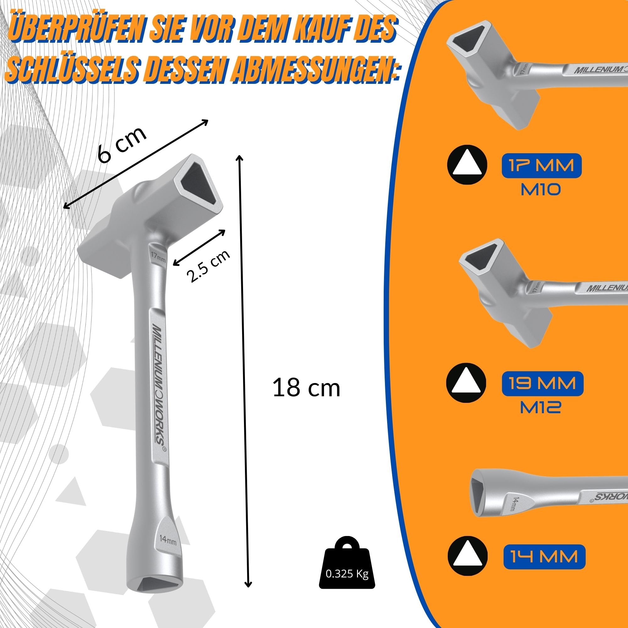 3-in-1-Dreikantschlüssel : 17mm (M10), 19mm (M12), 14mm | Universal pollerschlüssel dreikant für absperrpfosten | Pfostenschlüssel, Feuerwehrschlüssel | 3 kant schlüssel | Parkpfosten Schlüssel