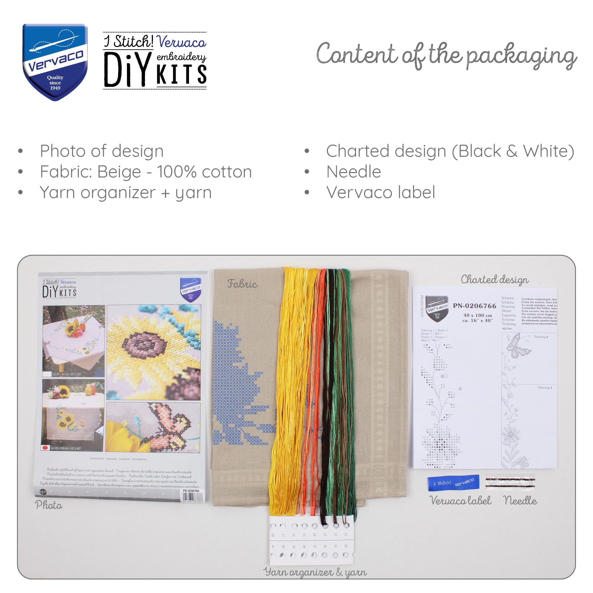 Vervaco Stickpackung Kreuzstich Set Vorgedruckt Tischläufer SONNENBLUMEN Stickdecken Vorgezeichnet DIY Basteln Erwachsene Kreativ Stickläufer zum Selbersticken 40 x 100 cm Stickset