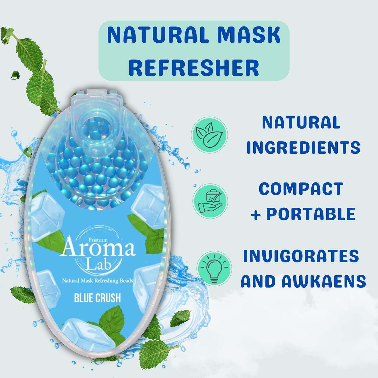 Face Mask Refresher - 1000 Blue Menthol Scented Air Freshener Beads for Face Masks – Long-Lasting Fresh Aroma with Natural Essential Oils (10 Packs of 100)