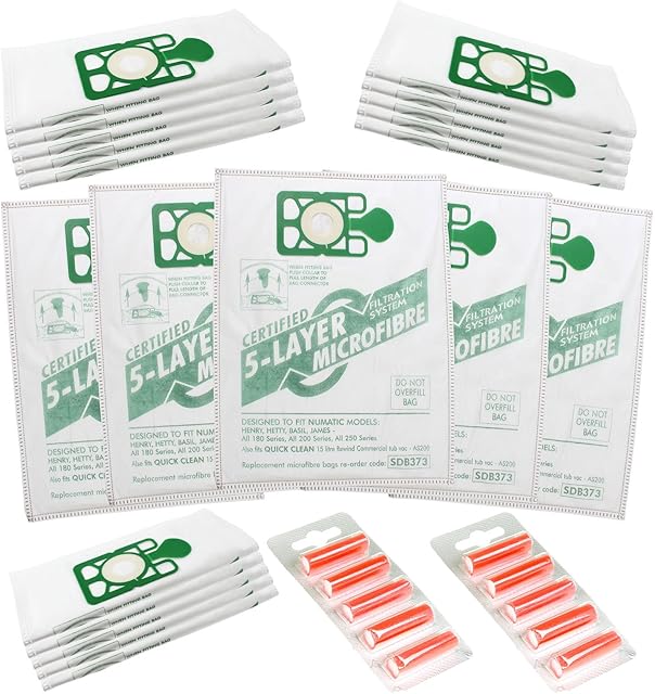 Qualtex Numatic Henry Hetty Hoover Filter FLO Dust Bags and 5Fresheners, Pack of 20-White