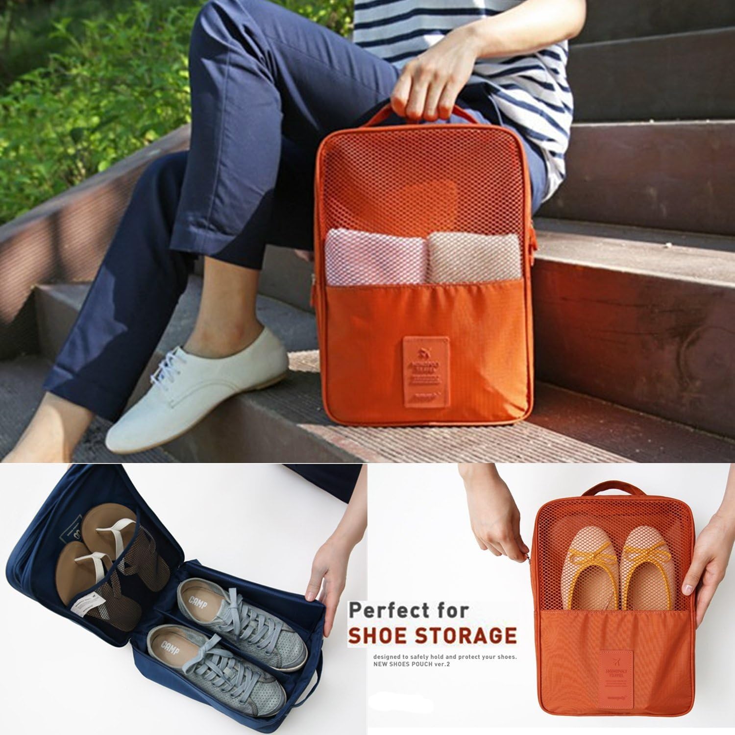 EVERYTHING IMPORTEDEVERYTHING IMPORTED Multi-Purpose Portable Water Proof Foldable Shoe Storage Travel Bag Organizer (Random Color) - 3 Pairs