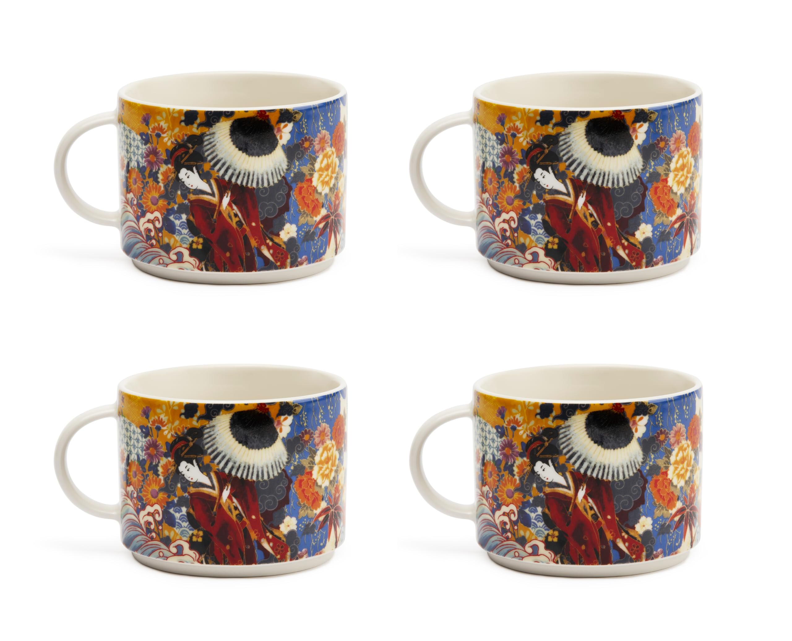 Excelsa Kimono zestaw 4 filiżanek do herbaty Jumbo z nowej porcelany kostnej, japońska dekoracja