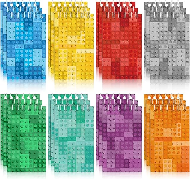 Dianelhall 24 Pack Mini Building Block Notebooks, Brick Birthday Party Favor Pinata Fillers Carnival Goodie Bag Stuffers Journal Notepad Teacher Classroom Supplies for Boys Girls Mining Game