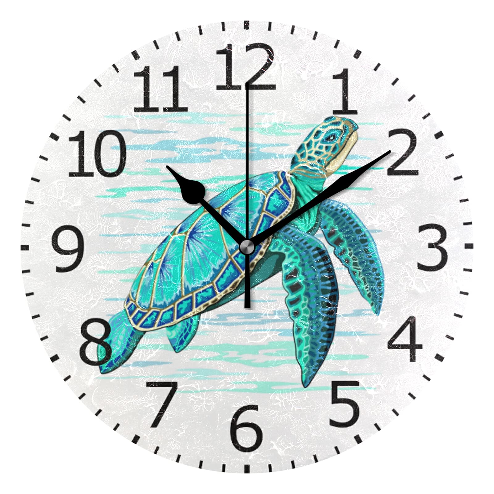 ALAZA Round Wall Clock with Silent Movement, Sea Turtle Turquoise Oceanlife Wall Decor for Classroom Playroom Bedroom