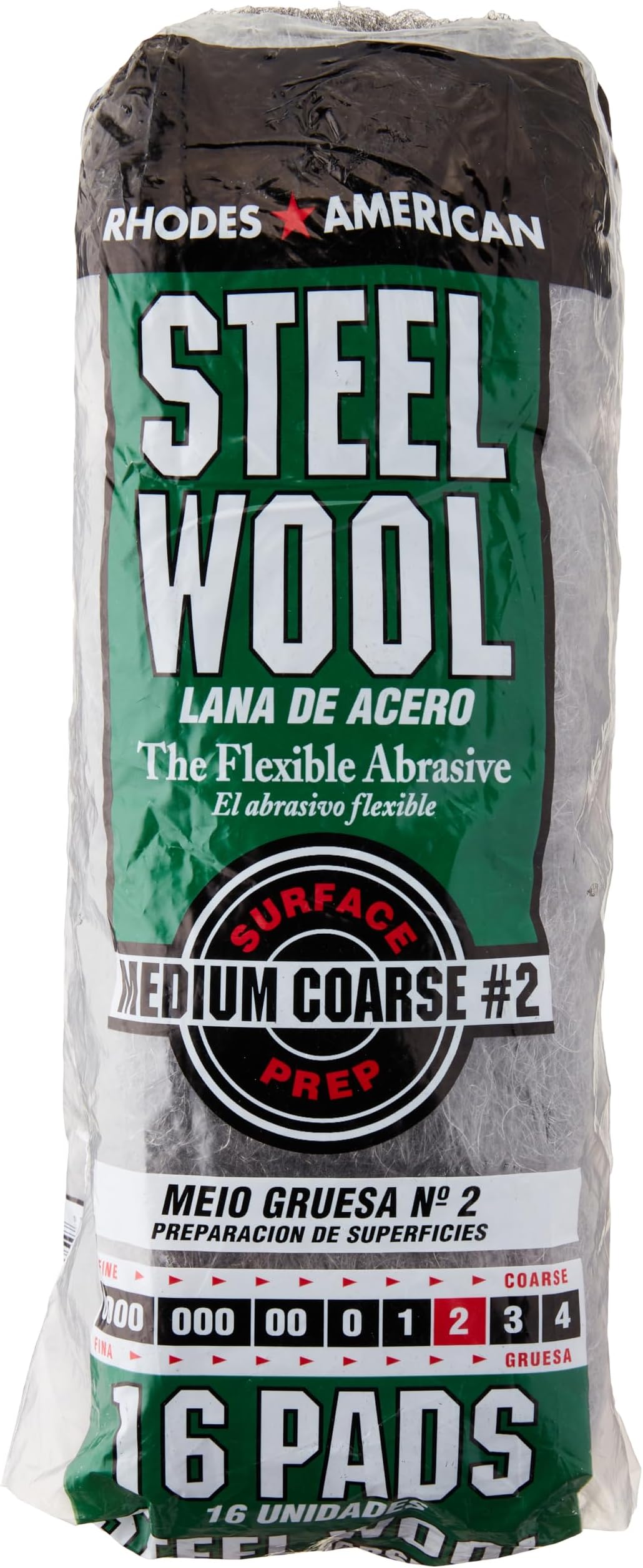 #2 Homax 106605-06 Rhodes American Steel Wool Pad Medium Course #2, 16-Pack
