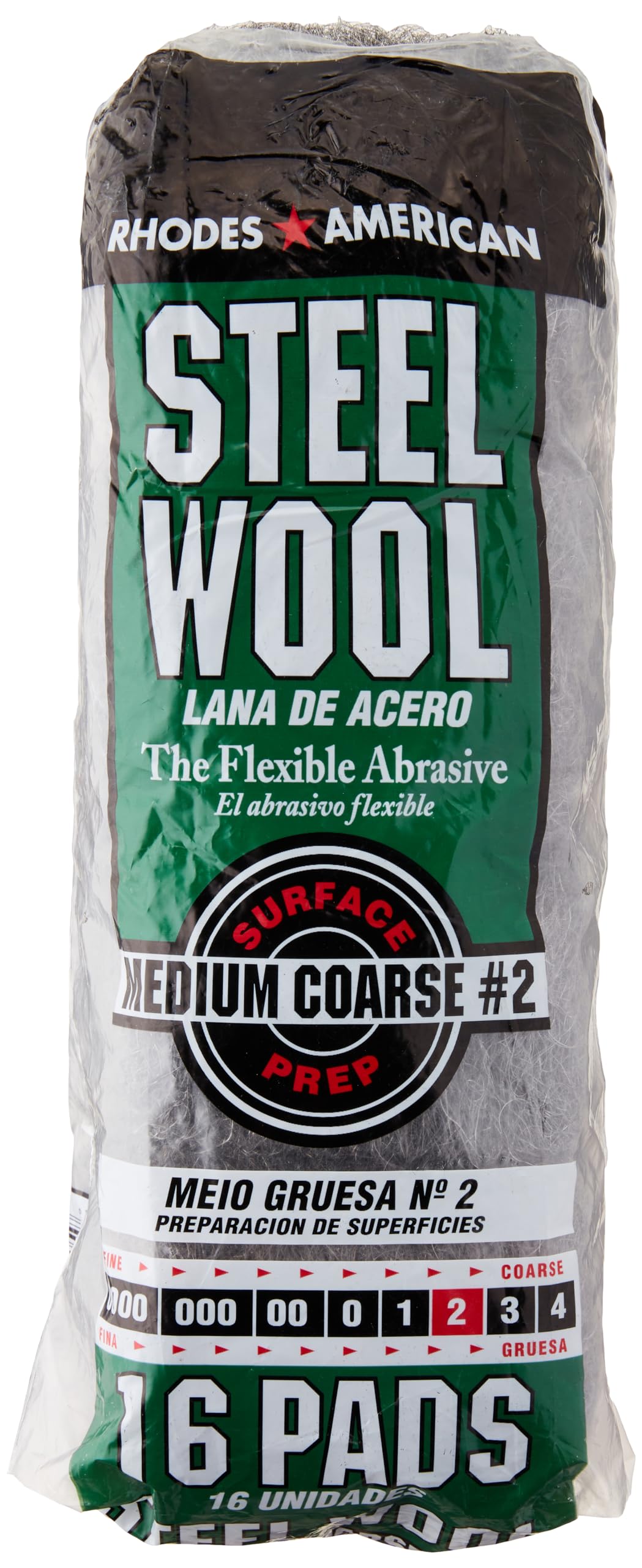 #2 Homax 106605-06 Rhodes American Steel Wool Pad Medium Course #2, 16-Pack