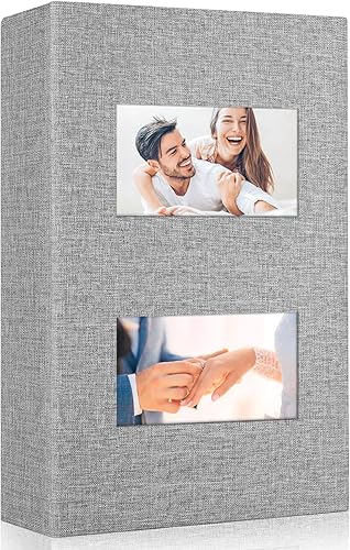 Álbumes de fotos de 4 x 6, álbum de fotos con cubierta de lino con capacidad para 300 bolsillos, álbumes de fotos grises para fotos de 4 x 6