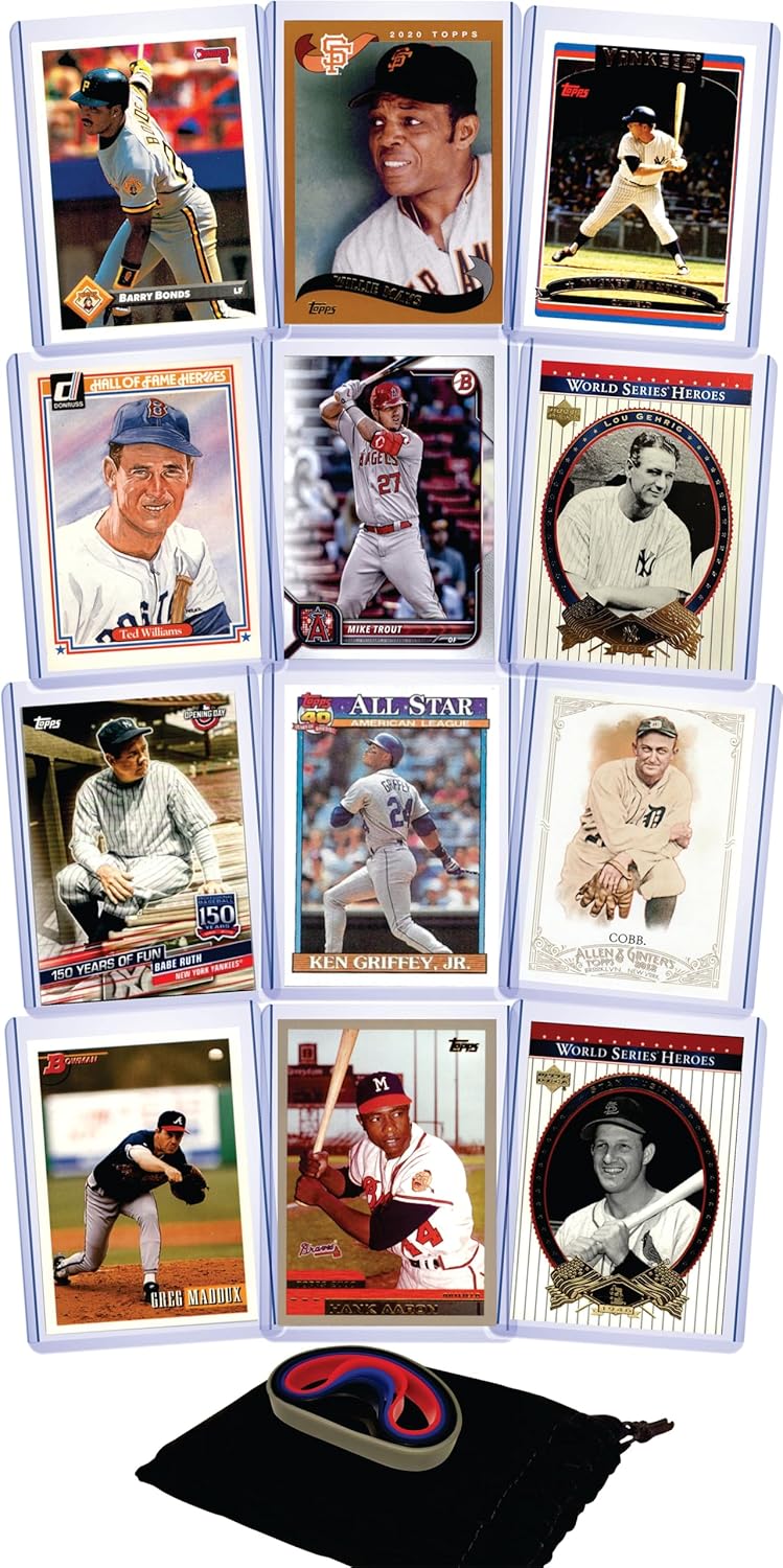 Baseball GOAT Cards: Babe Ruth, Willie Mays, Barry Bonds, Stan Musial, Hank Aaron, Ty Cobb, Ted Williams, Lou Gehrig, Mickey Mantle, Ken Griffey Jr., Greg Maddux, and Mike Trout All-Time GOATS Assorted Cards Gift Pack