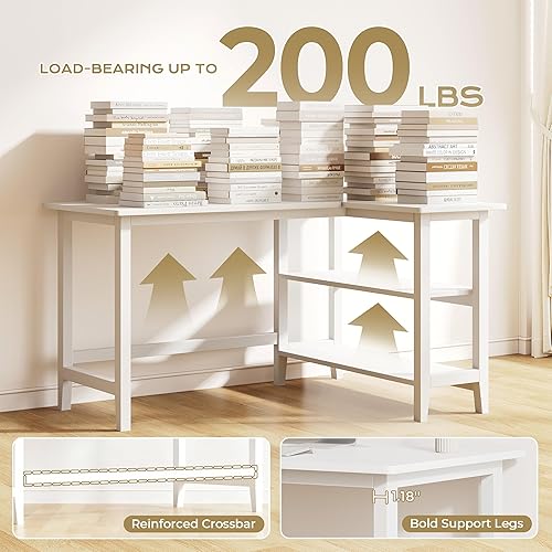 Miniatura 6 de IOTXY Reversible L-Shaped Office Desk - 45" Compact Corner Computer Table with Storage Shelves, Solid Wood Legs, Writing & Study Workstation for