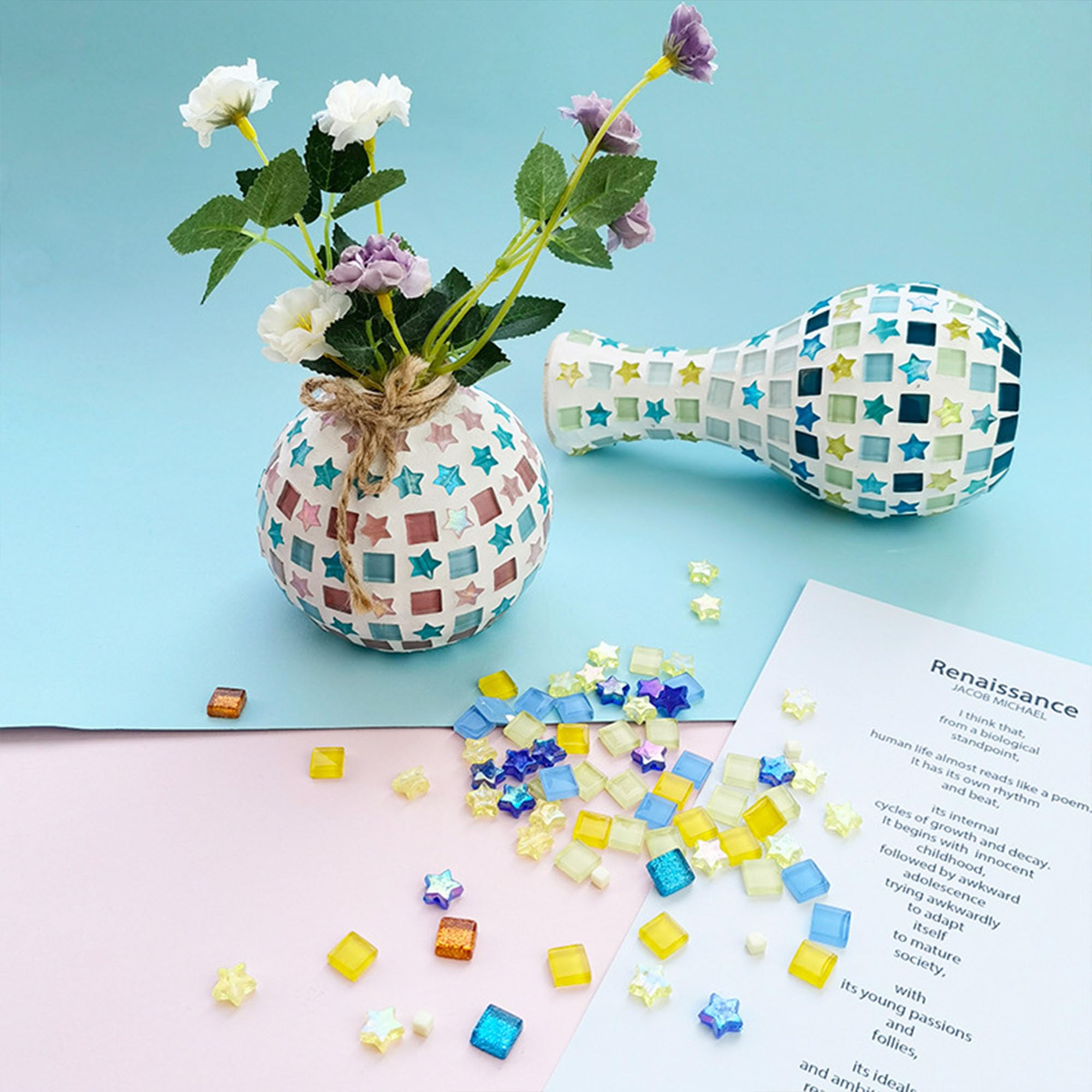 JIAMIAN 360 Gélules Carreaux De Mosaïque Rectangulaires En Verre Colorées - Petites Mosaïques Pour Déco DIY (Bleu)