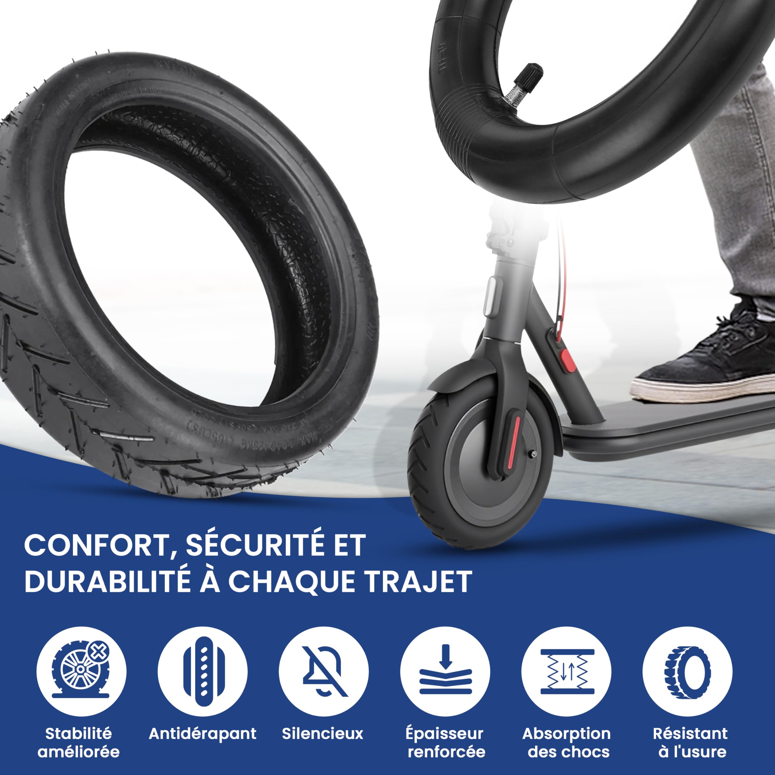 ANSENI Pneu et Chambre à air 8.5 Pouces, Roue 50/75-6.1, Pneu 8 1/2X2 Pour Trottinette Electrique Xiaomi M365/Pro/Pro2/1S/Essential Et Wispeed T855/T850 (2 Pneu+ 2 Chambre à air)