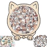 135 Piece Colored Cat Shaped Wooden Jigsaw Puzzle, Cats Shaped Wooden Puzzle, Unique Animal Shape Wood Puzzle and Acrylic Cover, Creative Gifts for Cats Lovers, Home Decor