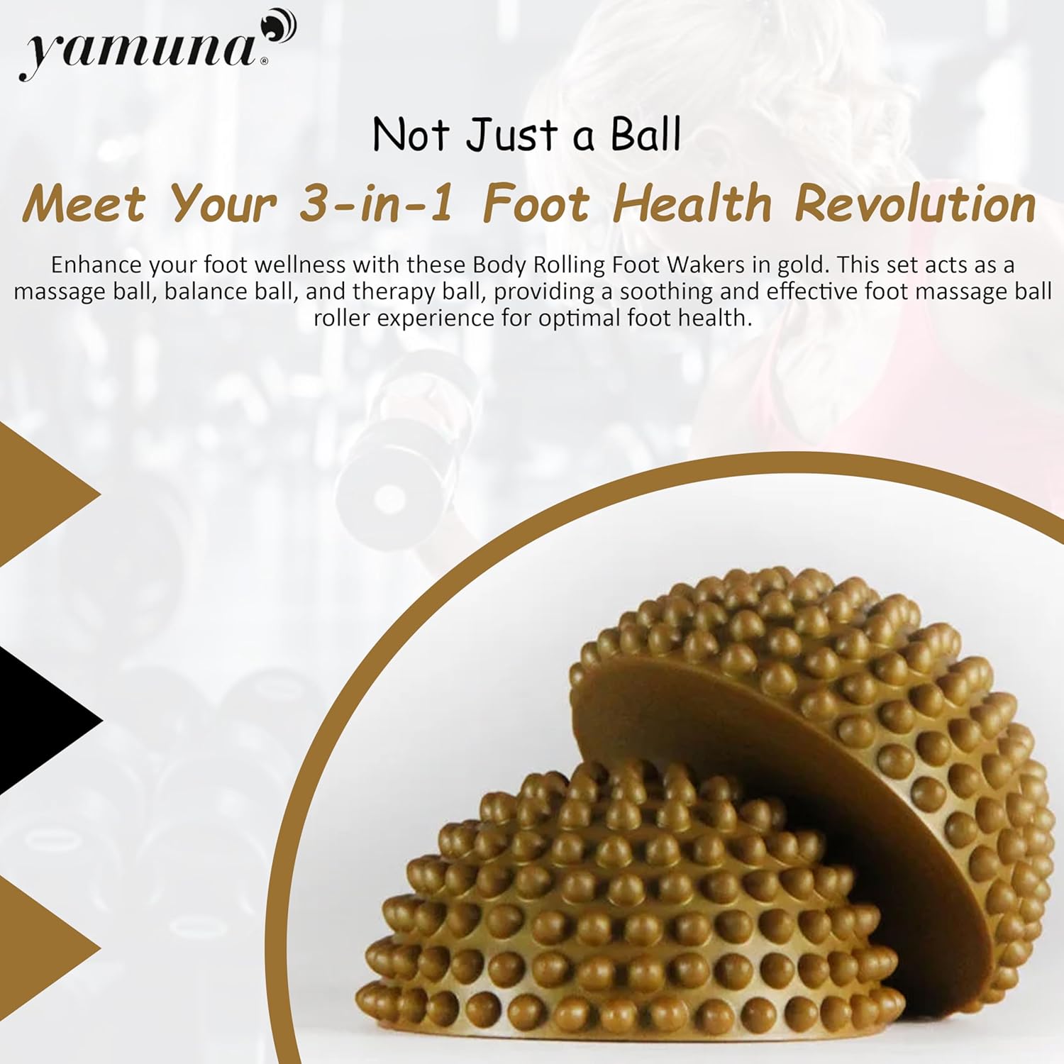 Yamuna Body Rolling Foot Wakers Gold – Foot Massager and Exercise Equipment for Balance, Circulation, and Plantar Fasciitis Relief – Yamuna Balls Kit with Online Instructional Video