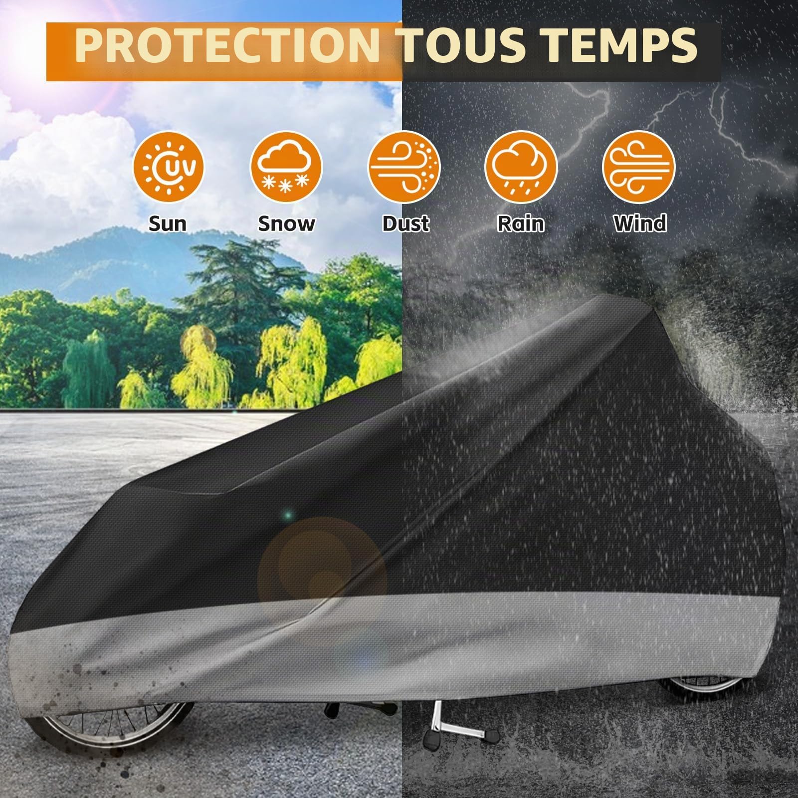 WingFly Housse de Protection pour Vélo Cargo en Tissu Oxford 420D - Imperméable, Résistant aux UV, Indéchirable, 285 * 65 * 115 cm