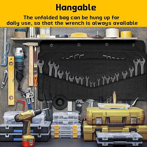 Miniatura 6 de Rollo de llaves de 32 bolsillos, resistente de 16 onzas. Bolsa enrollable de lona encerada para llaves métricas y SAE, bolsa de llaves con hebillas