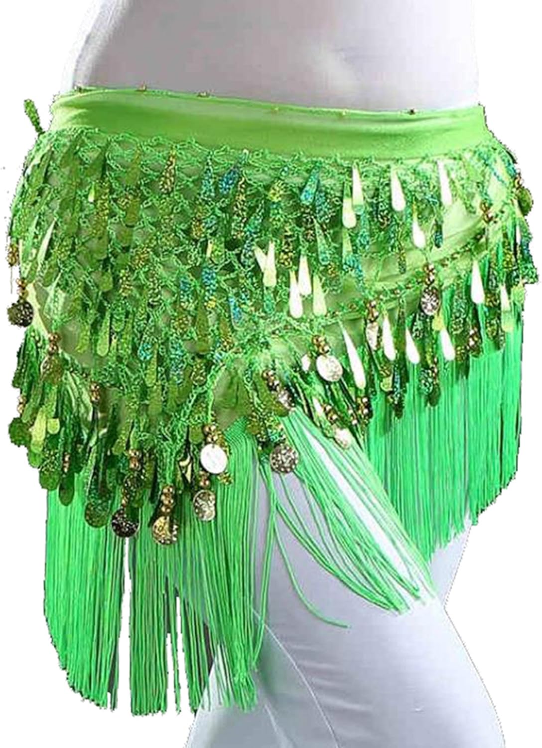 MUNAFIE Belly Dance Hip Scarf with Tassels Sequins, Triangle Coins Wrap Skirt Music Festival Clothing Skirt - Image 7