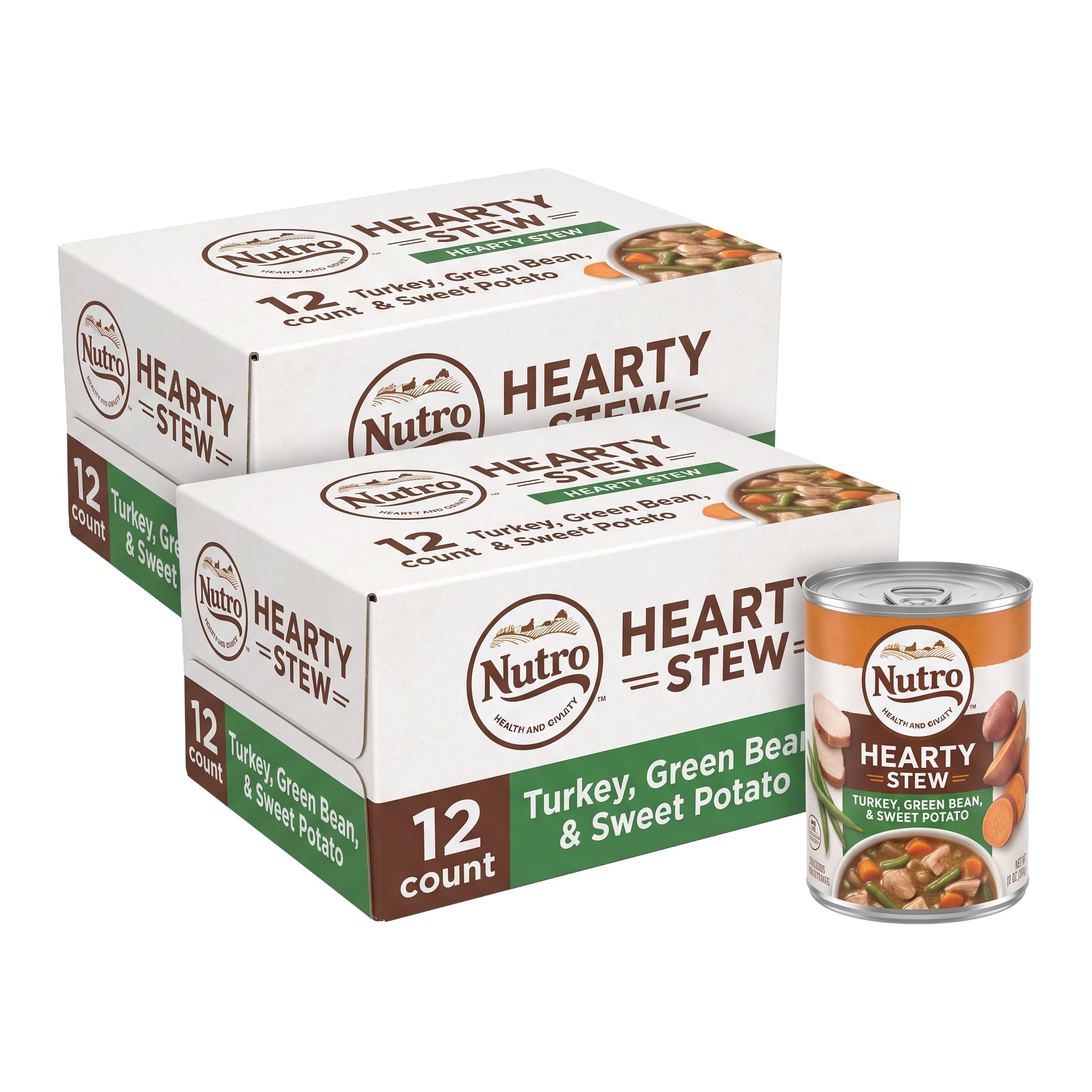 Nutro Hearty Stew Canned Wet Dog Food, Natural Grain Free Dog Food Wet Cuts in Gravy Roasted Turkey with Green Bean &amp; Sweet Potato Stew, 12.5 oz. Cans (12 Count, Pack of 2)