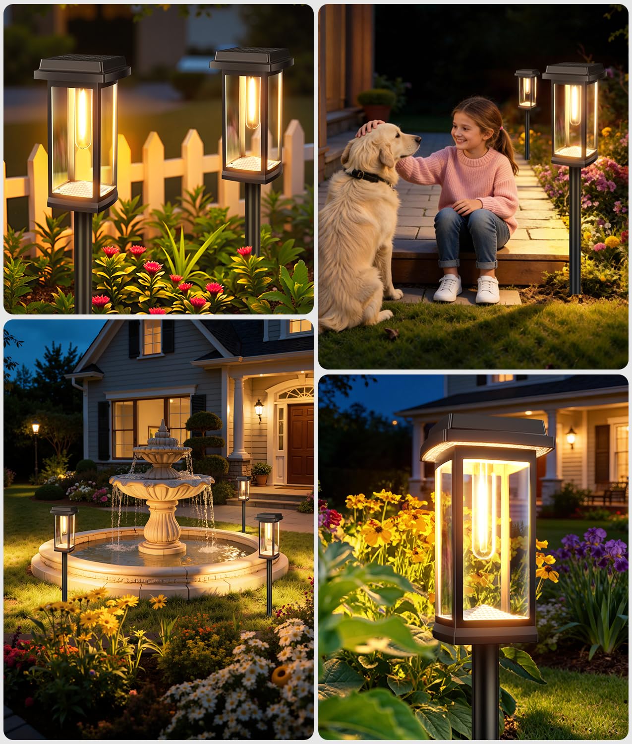RECHOO Solarlampen für Außen Garten 4 Stück, 3000K Warmweiße Solarleuchten Garten mit Metall Erdspießen & 2 Lichtmodi, IP65 Wasserdicht Solarleuchten für Außen, Geschenk für Gartendeko, Weg, Terrasse