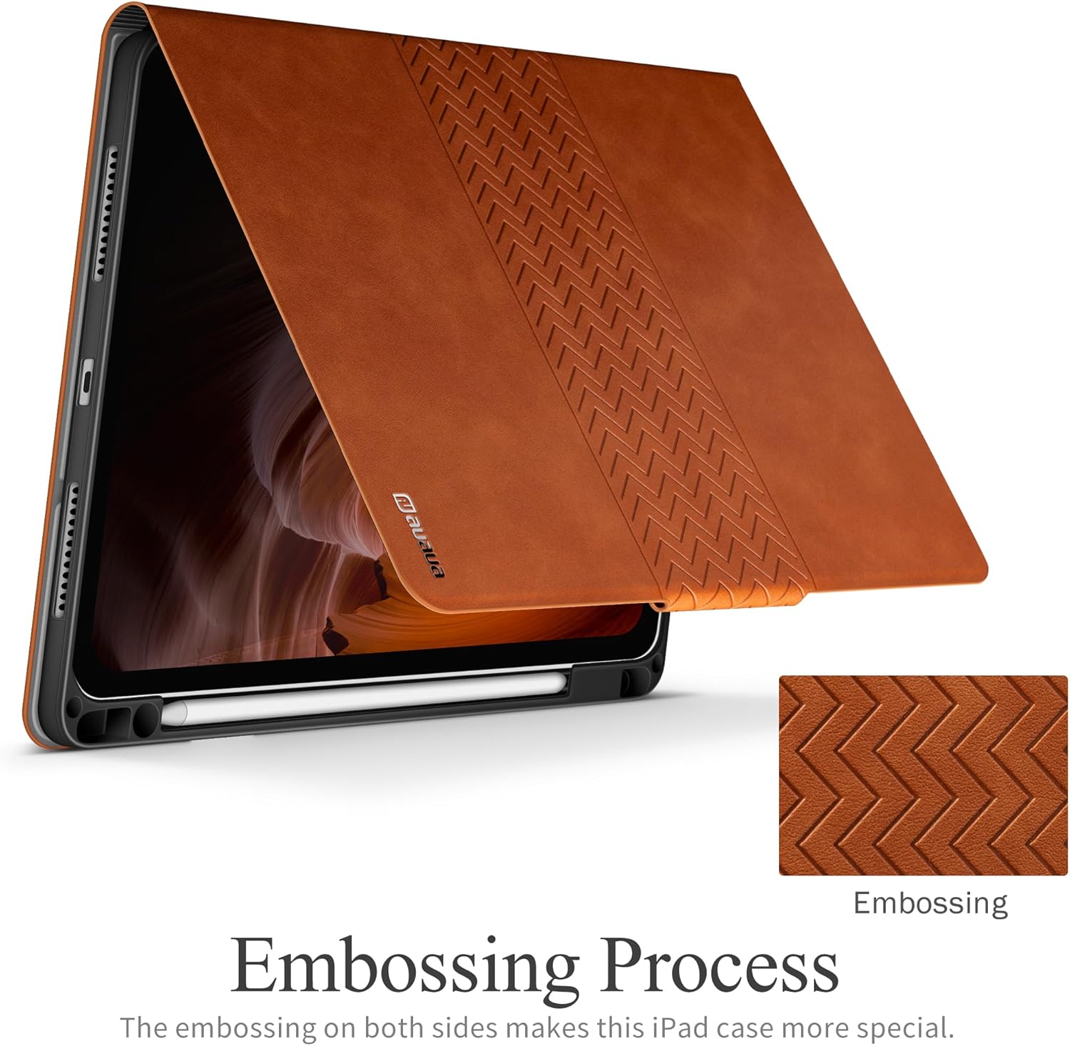 auaua Case for iPad Air 13 Inch (2025/2024) M3/M2, PU Leather Case with Pencil Holder, Supports Pencil Pro and Pencil (USB-C), Adjustable Angles, Auto Sleep/Wake (Brown) - Image 3