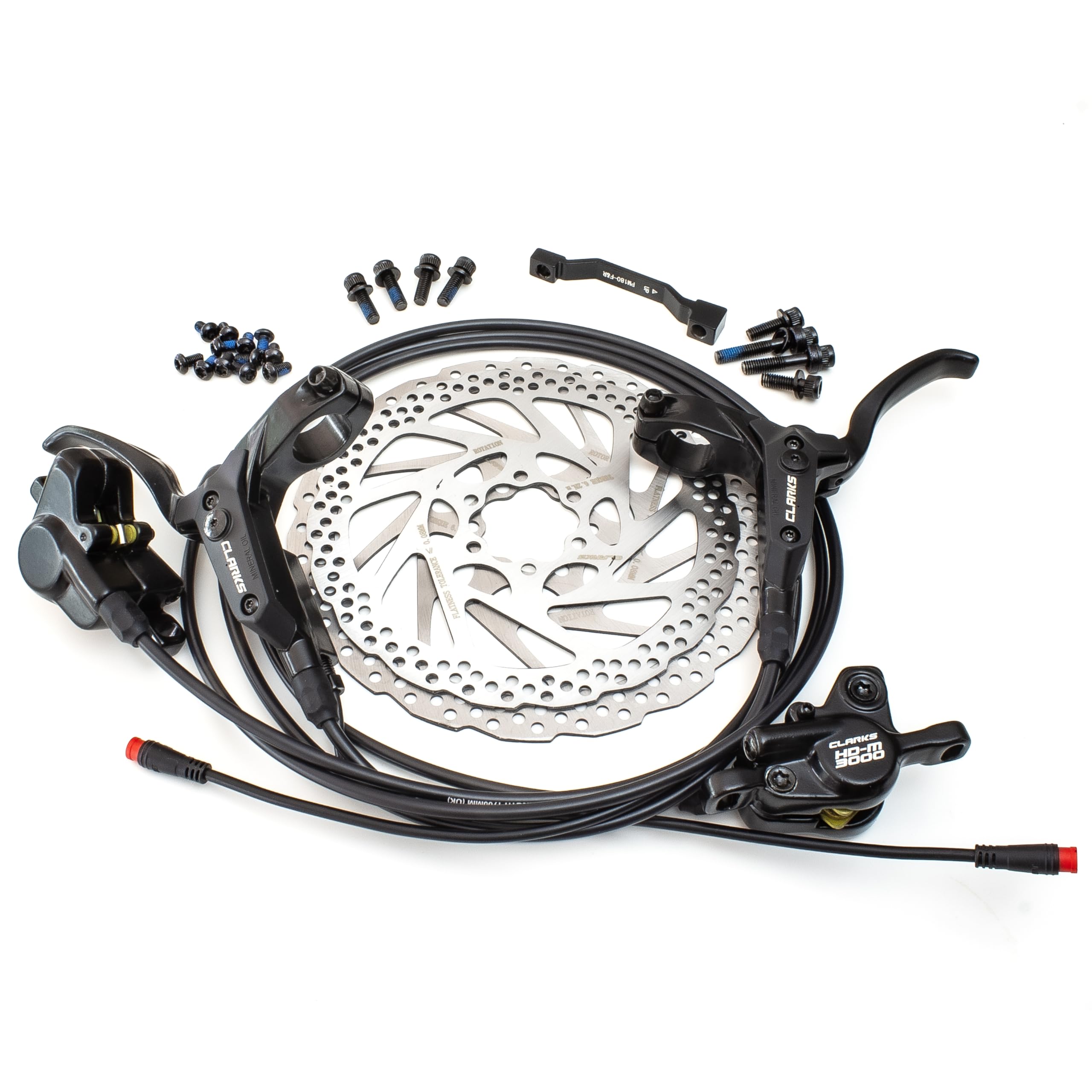 Clarks Cycle Systems HD-M3000 E-Bike Hydraulic Disc Brake Set, Including Rotors, Olives, IS Mounts, 180/160mm