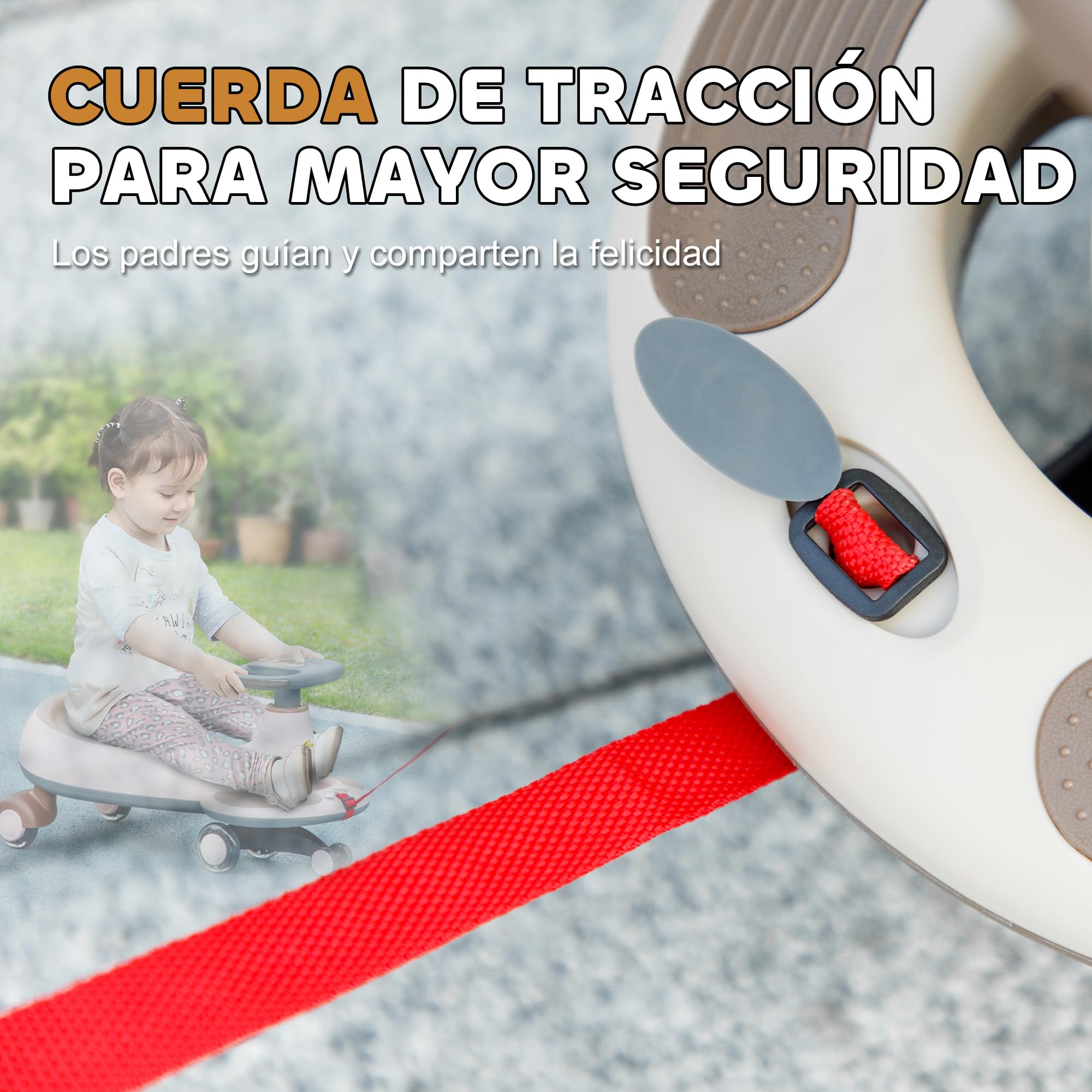 AIYAPLAY Correpasillos para Niños de +2 Años Correpasillos Wiggle con Cuerda de Tracción para Padres Música Luz y Espacio de Almacenamiento 69x31x69 cm Caqui