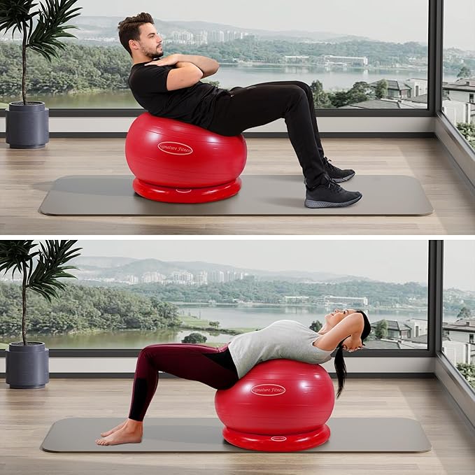 Constructed with slip-resistant material, the exercise ball provides a secure grip, helping users maintain stability and balance during intense workouts or complex yoga poses. The textured surface enhances traction and reduces the risk of slipping, which is essential for effective and safe exercise sessions. Users can select from multiple sizes tailored to their height and exercise needs, and it is available in various color options, allowing for a degree of personalization to match workout gear or home gym decor.