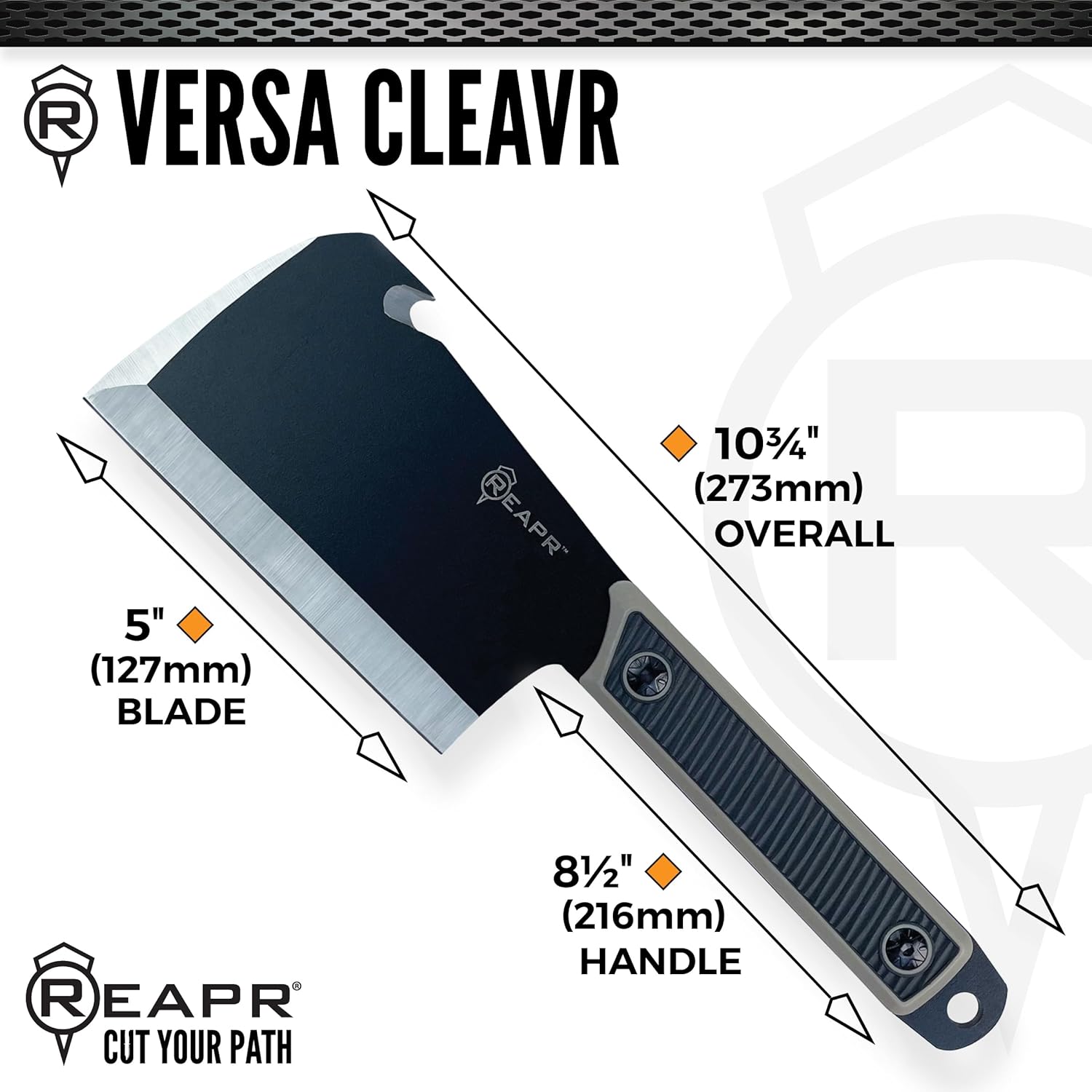 Reapr Versa Cleavr 5″ Fixed Blade Cleaver Knife with Sheath – 420 Stainless Steel, Full‑Tang, Plain Edge
