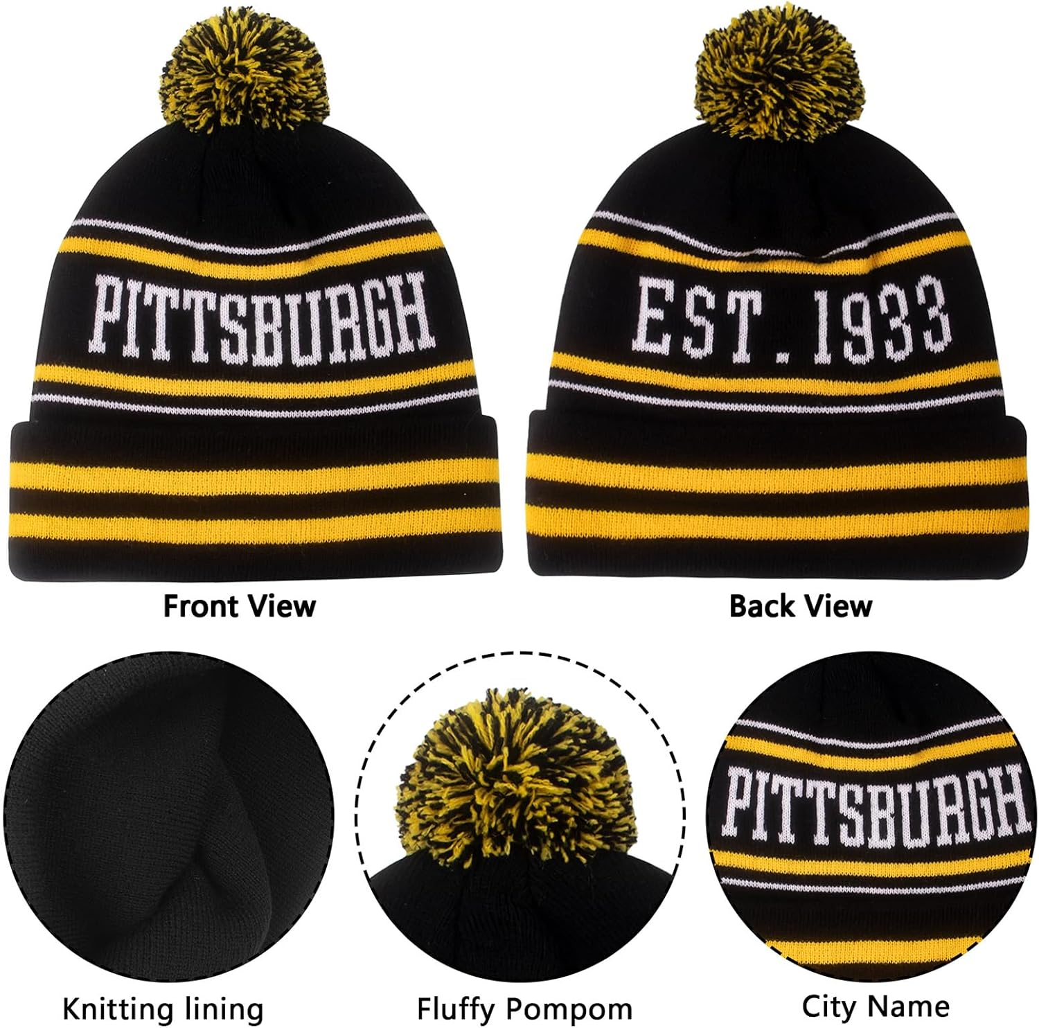 Winter Beanie Hat with Pom for Men Beanie and Gloves for Women Youth Skull Cap - Image 2