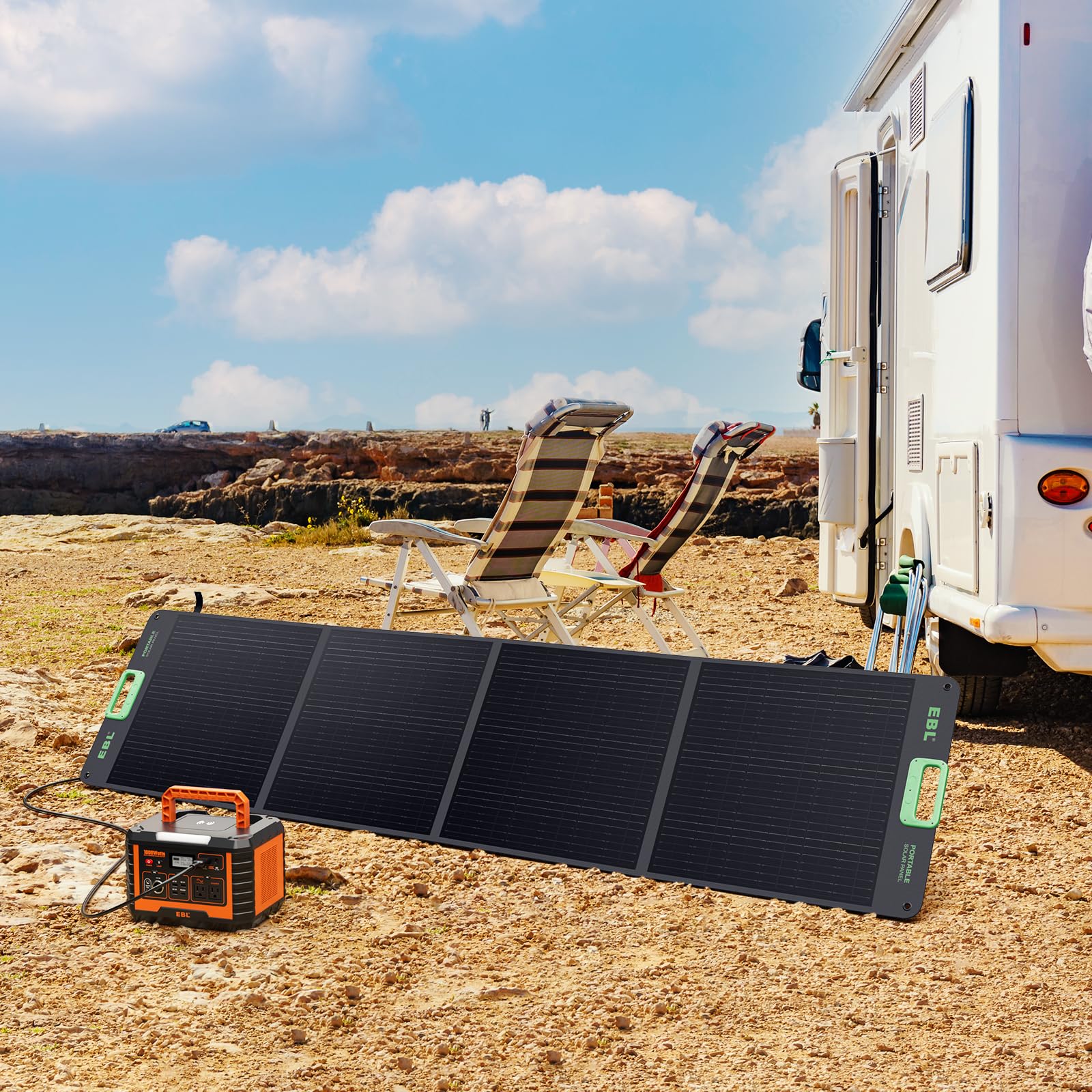 EBL Panel solar portátil de 200 W de alta eficiencia | Para RV, camping, marina, aplicaciones fuera de la red, solución de carga solar resistente a la intemperie