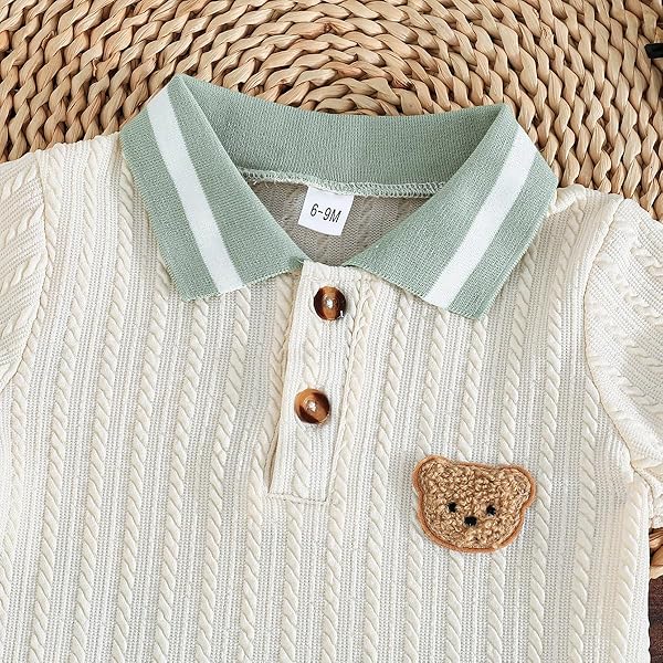 Kleinkind Baby Jungen Kleidung Sommer Outfits Niedliches Bären Poloshirt und Knöpfen Shorts mit Taschen 2-teiliges Frühling Set - 4